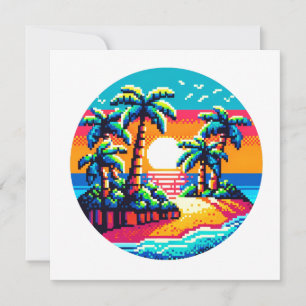 Tropical Sunset Beach Relaxing Pixel Art Paradise Invitation
