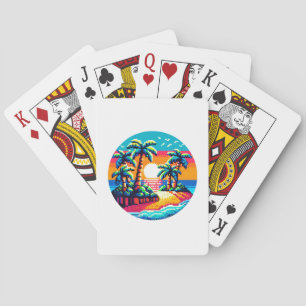 Tropical Sunset Beach Relaxing Pixel Art Paradise Playing Cards