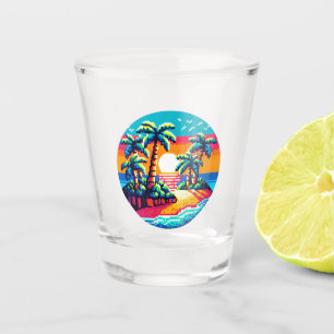 Tropical Sunset Beach Relaxing Pixel Art Paradise Shot Glass