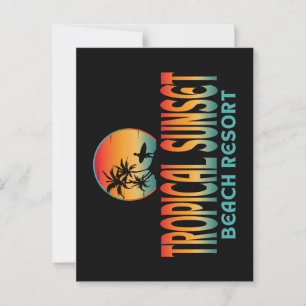 TROPICAL SUNSET BEACH RESORT SUMMER SURFING POSTCARD