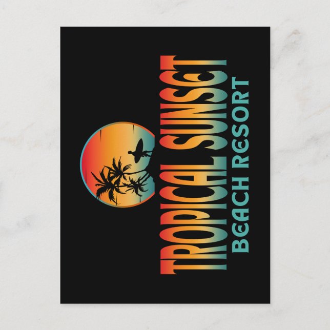 TROPICAL SUNSET BEACH RESORT SUMMER SURFING POSTCARD (Front)