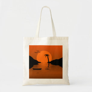 Tropical Sunset Beach Retro Art Tote Bag