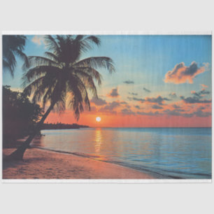 Tropical Sunset Beach Scene Decoupage Tissue Paper