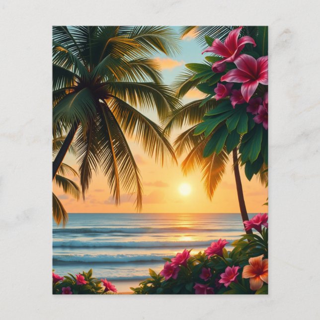 Tropical Sunset Beach Scene with Palm Trees Flyer (Front)