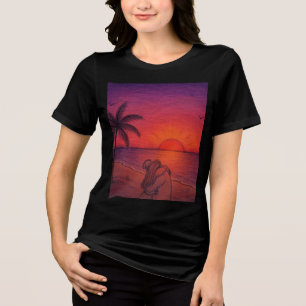 Tropical Sunset Beach T-Shirt Aesthetic Summer Tri-Blend Shirt