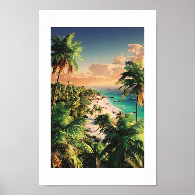 Tropical Sunset Beach - Vibrant Coastal Art Poster (Front)