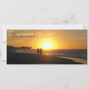 Tropical sunset beach wedding invitation template