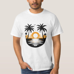 Tropical Sunset Beach with Palm Trees Silhouette T-Shirt