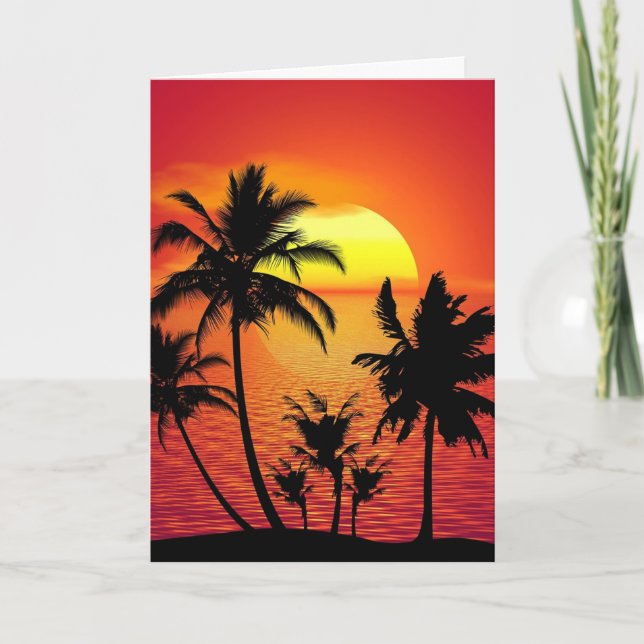 Tropical sunset, beautiful illustration, card (Front)