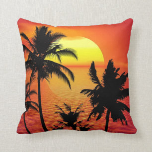 Tropical sunset, beautiful illustration, cushion
