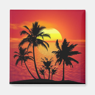 Tropical sunset, beautiful illustration, magnet