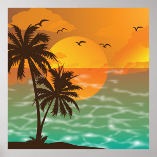 Tropical Sunset Beautiful Scenery Poster