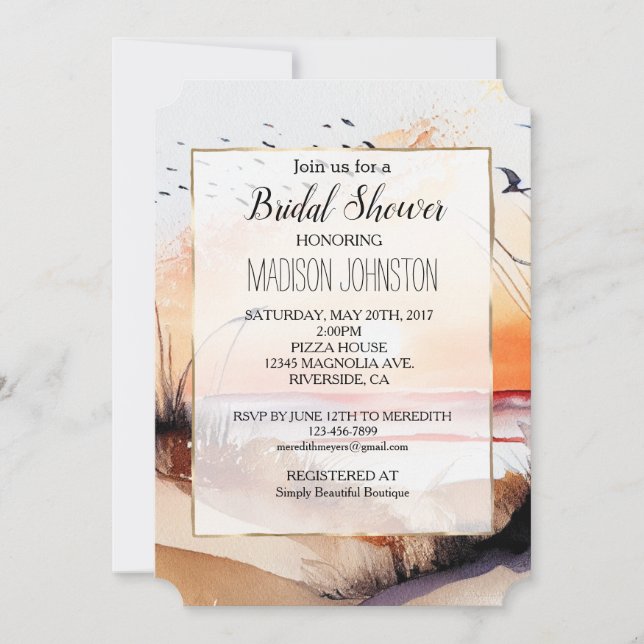 Tropical Sunset Birds Ocean Beach Invitation (Front)