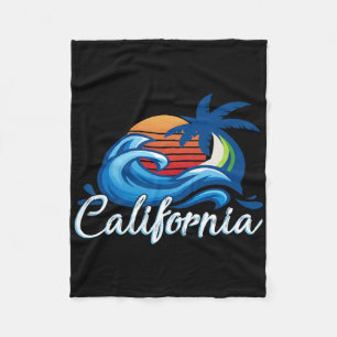 Tropical Sunset Cali Beach Waves Surfing Usa Calif Fleece Blanket