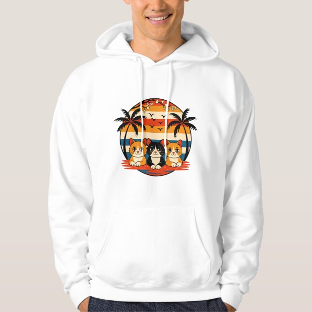 Tropical Sunset Cats Design Hoodie (Front)