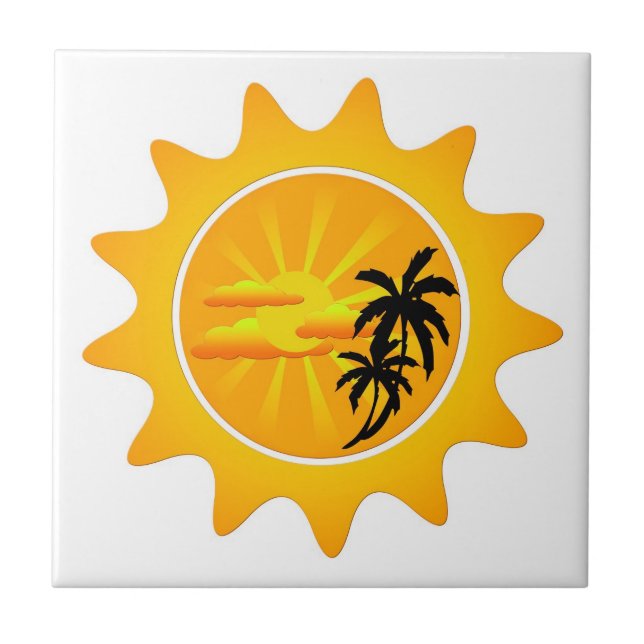 Tropical sunset ceramic tile (Front)