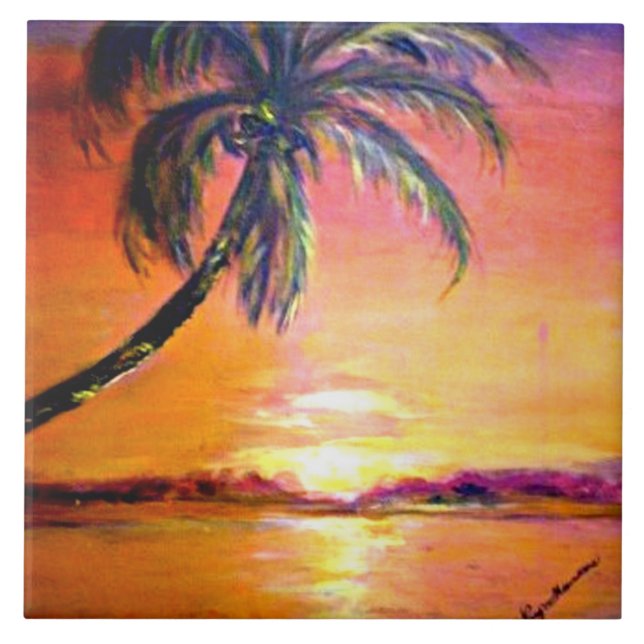 Tropical Sunset Ceramic Tile (Front)