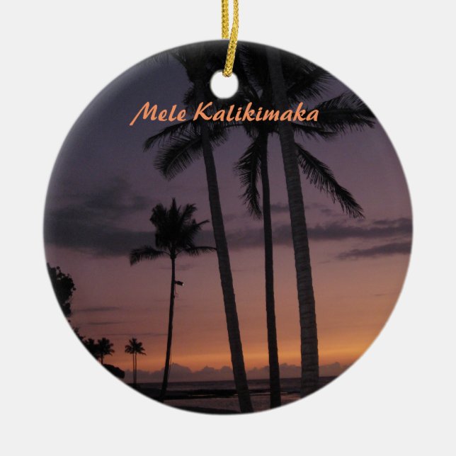 Tropical Sunset Christmas Ceramic Tree Decoration (Front)