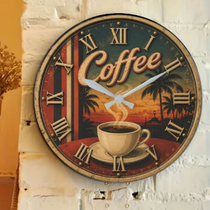 Tropical Sunset Coffee Large Clock