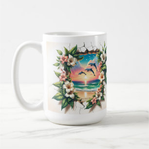 Tropical Sunset Dolphins Floral Coffee Mug