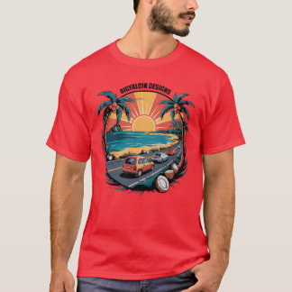 Tropical Sunset Drive Cars on a Beach Road friends T-Shirt