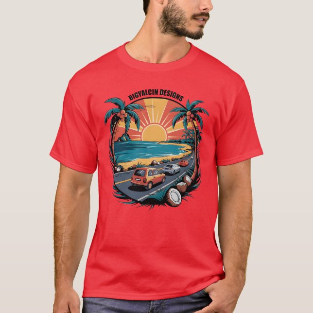 Tropical Sunset Drive Cars on a Beach Road friends T-Shirt (Front)