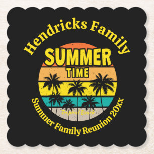 Tropical Sunset Family Reunion Custom Paper Coaster
