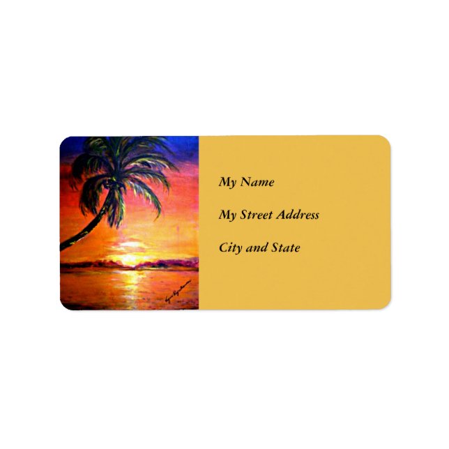 Tropical Sunset, fine art painting Label (Front)