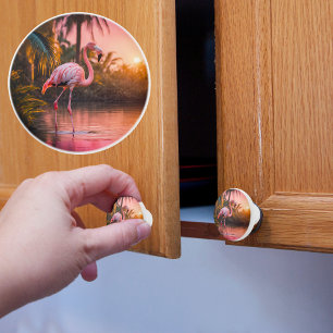 Tropical Sunset Flamingo Ceramic Knob