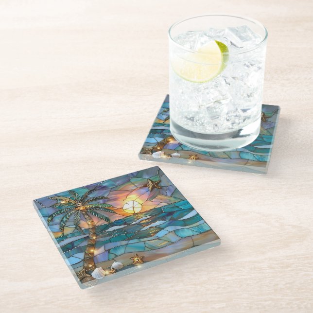Tropical Sunset Glass Coaster (Angled)