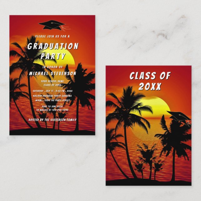 Tropical Sunset Graduation Invitation template (Front/Back)