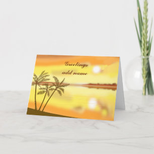 Tropical sunset, greetings, customise text card