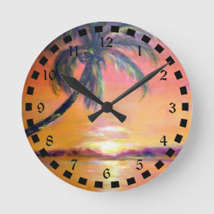 Tropical Sunset in beautiful Florida Round Clock
