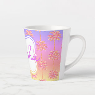 Tropical Sunset Island Girl Pink Palm Tree Mug