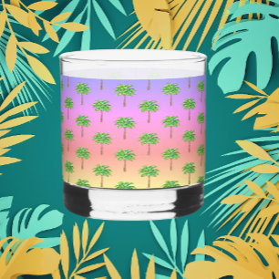 Tropical Sunset Island Green Palm Tree Whiskey Glass
