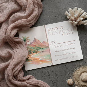 Tropical Sunset Island Watercolor Wedding QR  RSVP Card