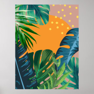 Tropical Sunset Landscape Jungle Abstract Poster