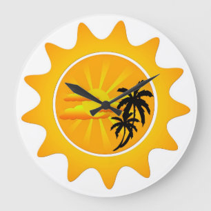Tropical sunset large clock
