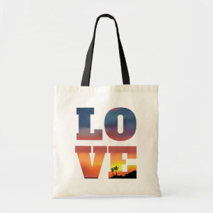 Tropical Sunset Love Grocery Tote Bag