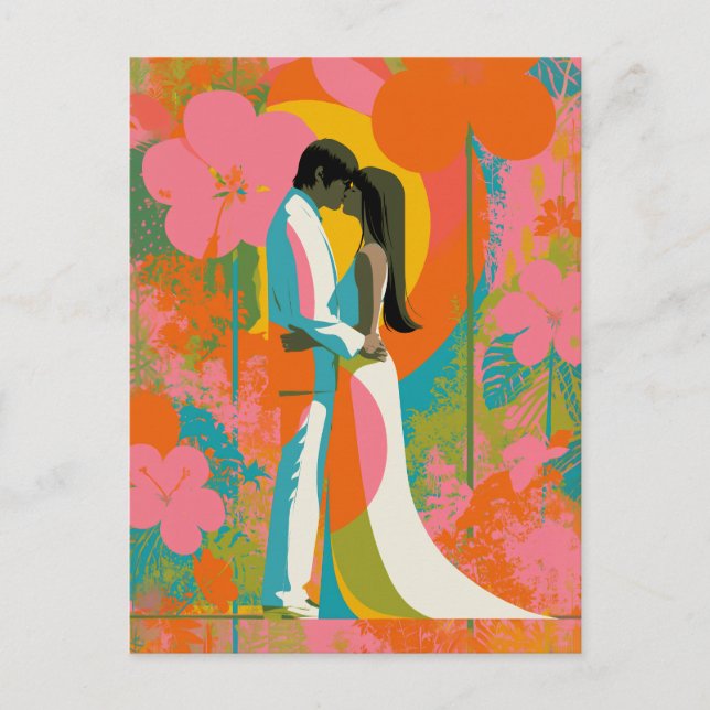 Tropical Sunset Lovers Pop Art Postcard (Front)