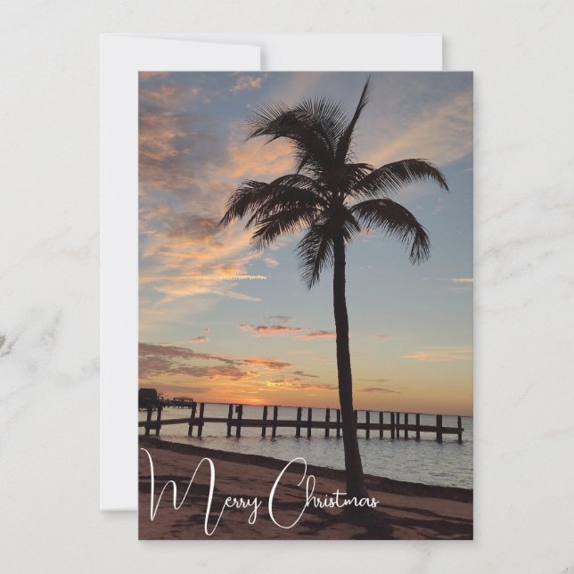 Tropical Sunset Merry Christmas & Happy New Year Holiday Card (Front)