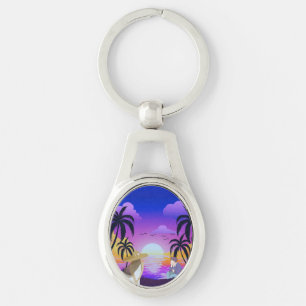 Tropical Sunset Metal Keychain