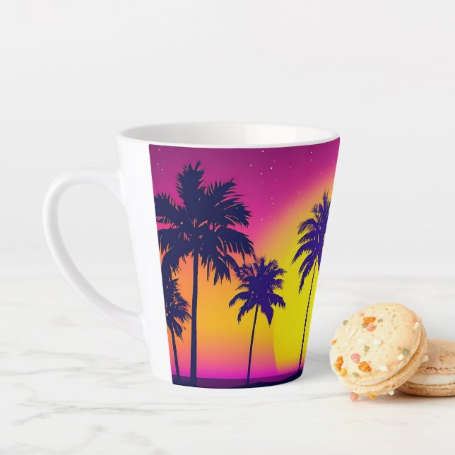 Tropical Sunset Mug with Palm Trees latte mug (In Situ)