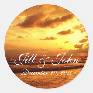 Tropical Sunset Names and Date Wedding Sticker