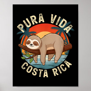 Tropical Sunset Nature Sloth Costa Rica Pura Vida  Poster