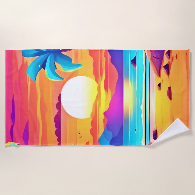  Tropical Sunset Oasis  Beach Towel (Front)