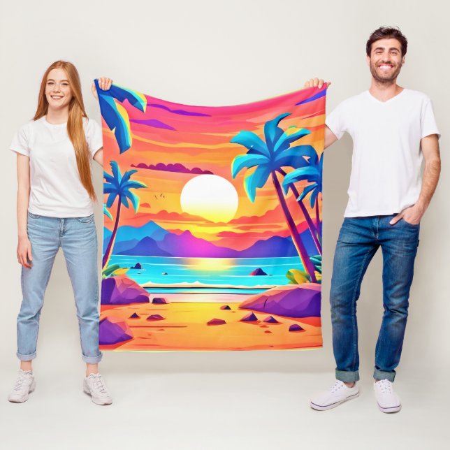  Tropical Sunset Oasis  Fleece Blanket (In Situ)