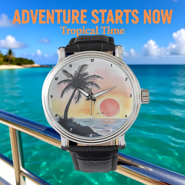 Tropical Sunset Ocean Scene with Palm Trees Watch (Creator Uploaded)