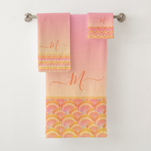 Tropical Sunset Ombre Seashell Shell Elegant  Bath Towel Set