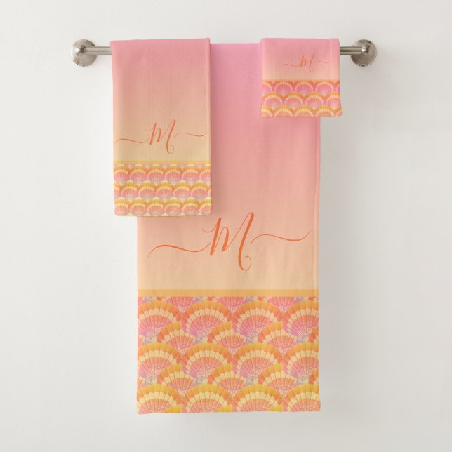 Tropical Sunset Ombre Seashell Shell Elegant  Bath Towel Set (Insitu)